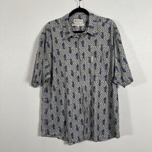 Columbia Sportswear Fish Bone Print Button Up Shirt Mens XL Blue Cotton Casual